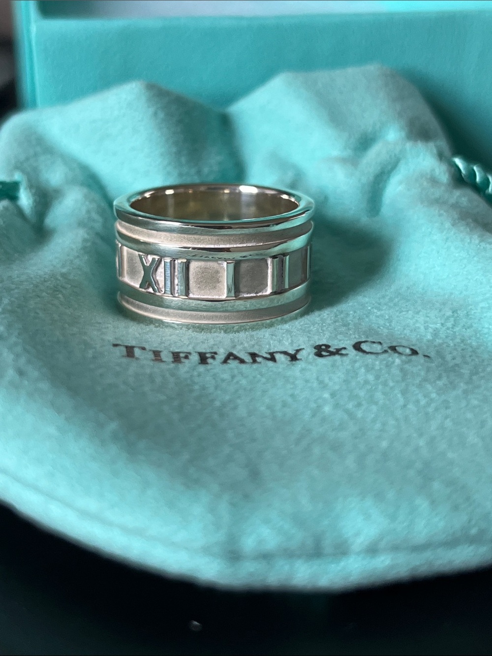 Tiffany & Co. Sterling Silver Atlas Roman Numeral Wide Band Ring